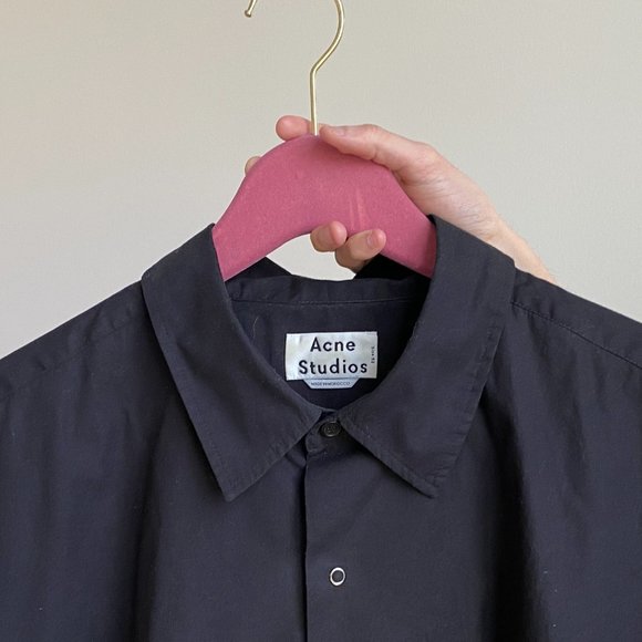 Acne Oversize Short Sleeve Button-Up Shirt (Black) - Picture 7 of 9